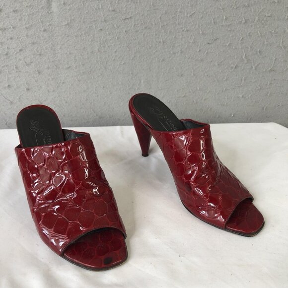Donald J Pliner Shoes Womens Size 9 N Red Patent Croc Mule Heels Made in Italy - Picture 1 of 16